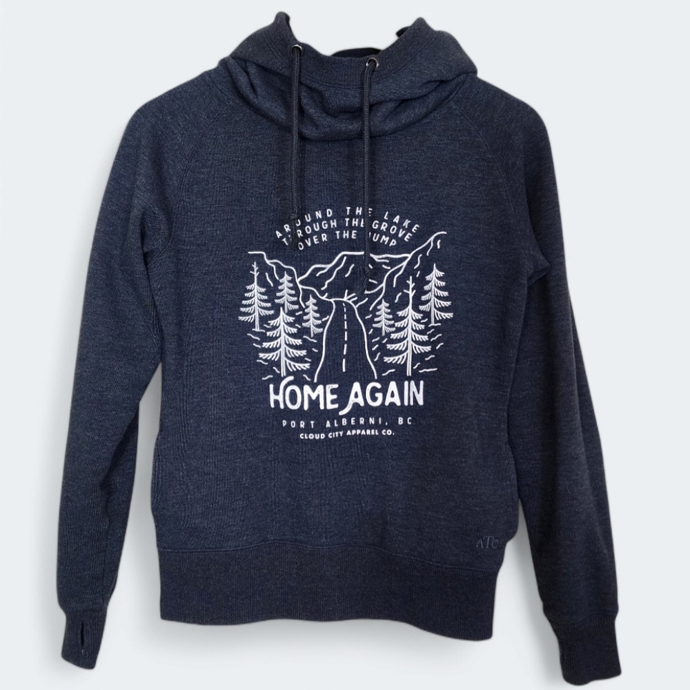 Mountain Road Print Cowl Hoodie Size XS Fleece Lined